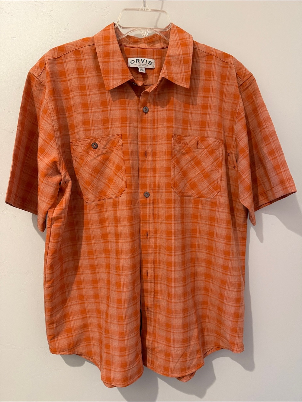 Orvis Orange Plaid Short Sleeve Button-Down Shirt